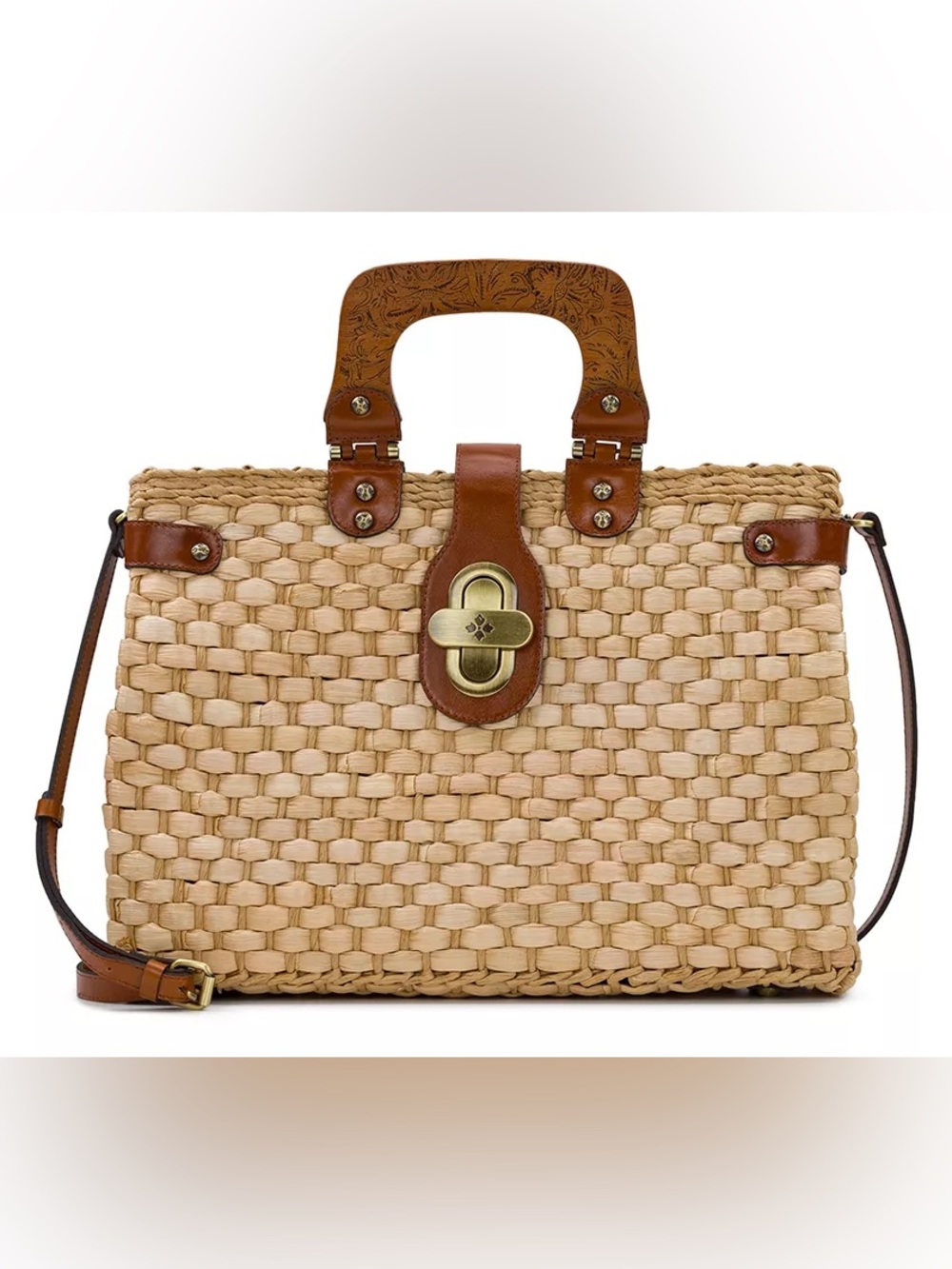 Patricia Nash Cream Woven Tote with Brown Leather Accents